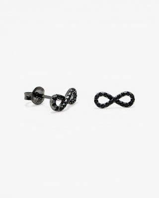 Petites boucles d'oreilles brillantes plaquées ruthénium avec un motif infini