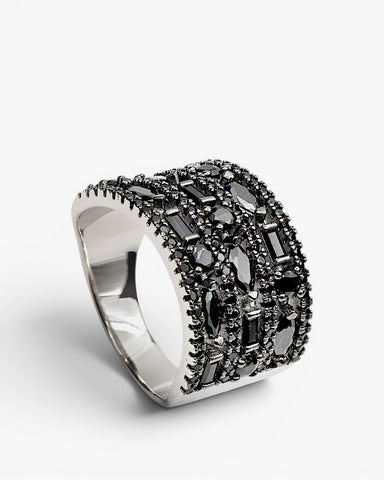 Anillos circonitas de plata color negro diseño ancho