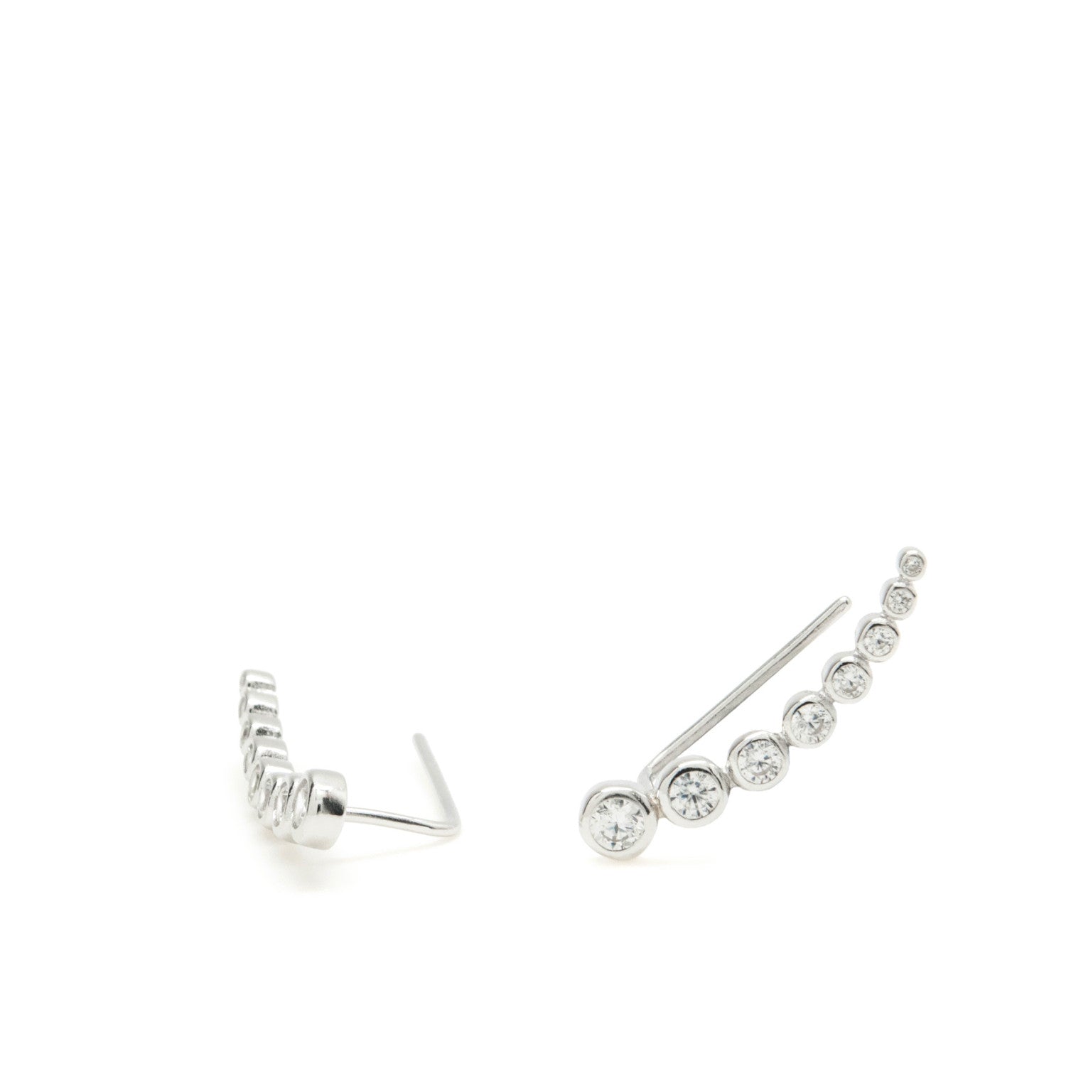 Boucles d'oreilles grimpeurs  dde  argent design zircons brillants en forme de croissant