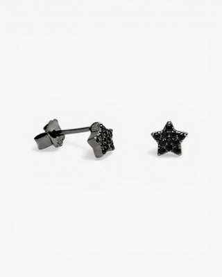 Petites boucles d'oreilles brillantes plaquées ruthénium avec un motif de mini étoile