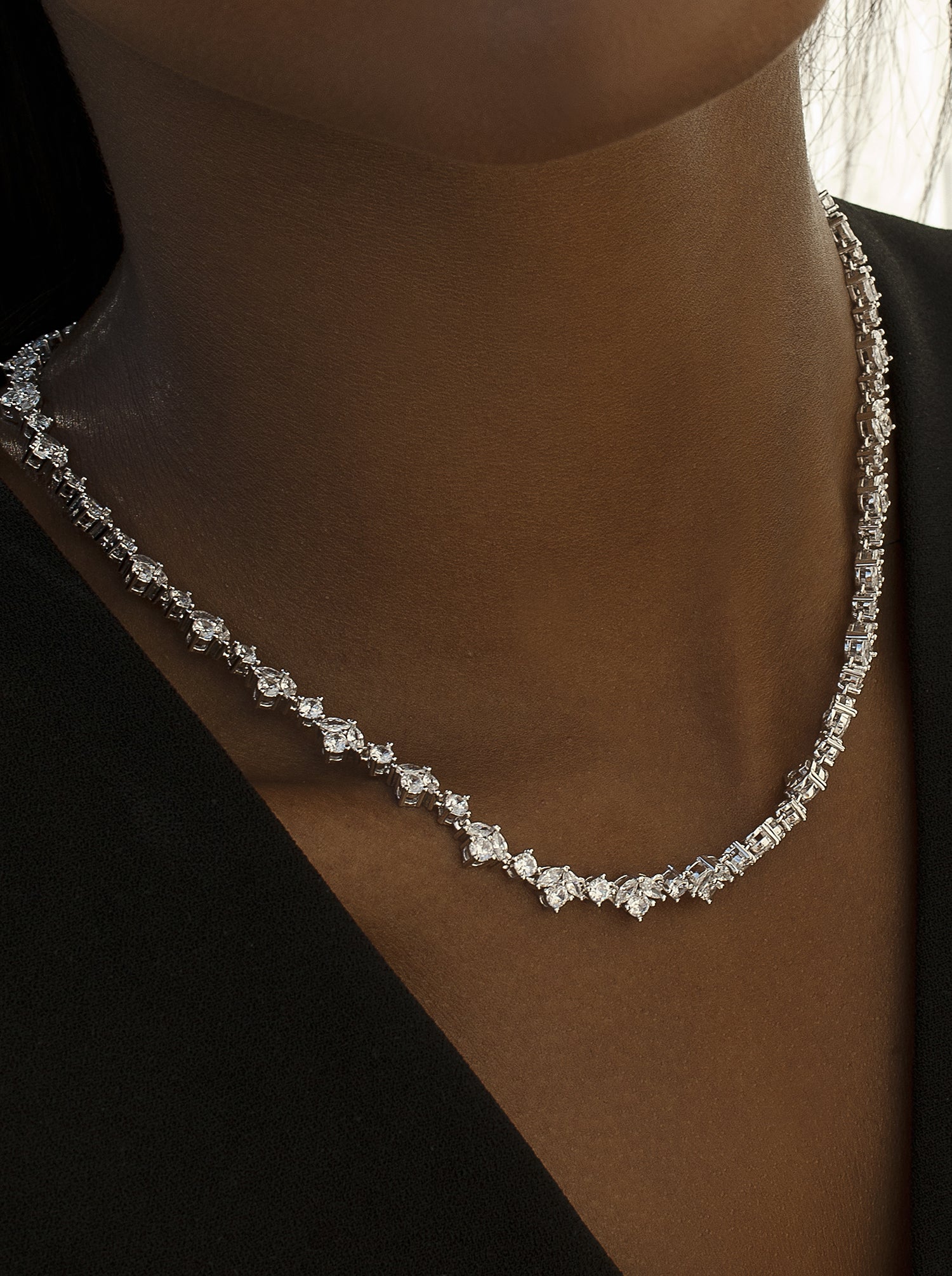 Silver party necklaces, bridal style, fine floral design