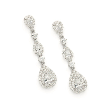 Long silver bridal earrings in different sizes with cubic zirconia