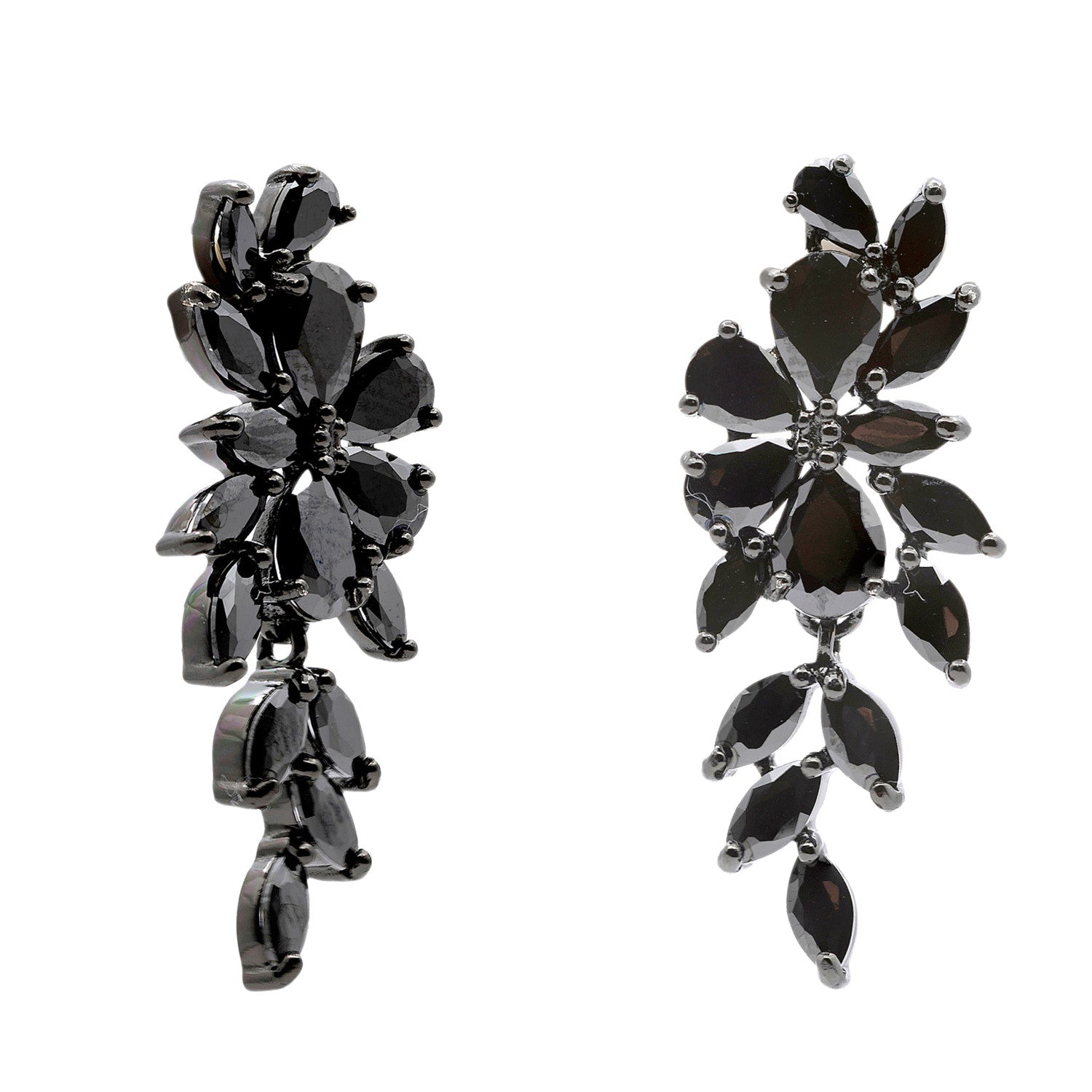 Pendientes largos novia diseño estilo nature con circonitas negras