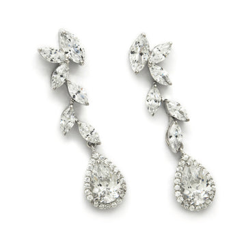 Long bridal earrings with petal and teardrop design