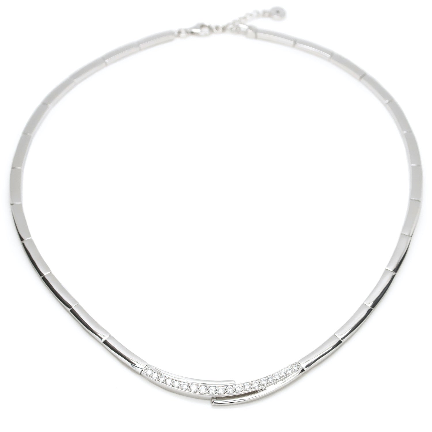 Collares fiesta de plata de bandas laterales inacabadas con detalle central de circonitas