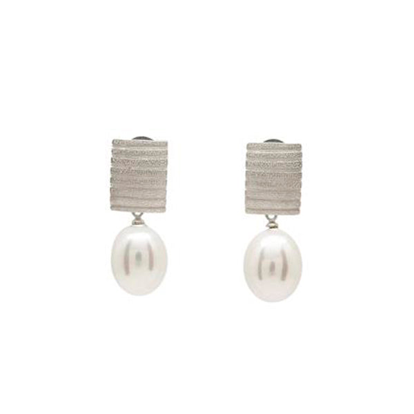 Pendientes perla colgante diseño botón cuadrado y perla