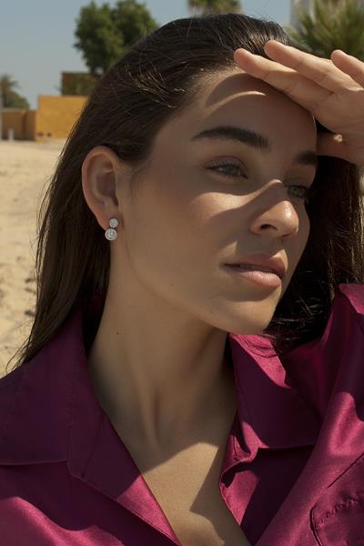 Pendientes circulares de plata diseño doble con circonitas