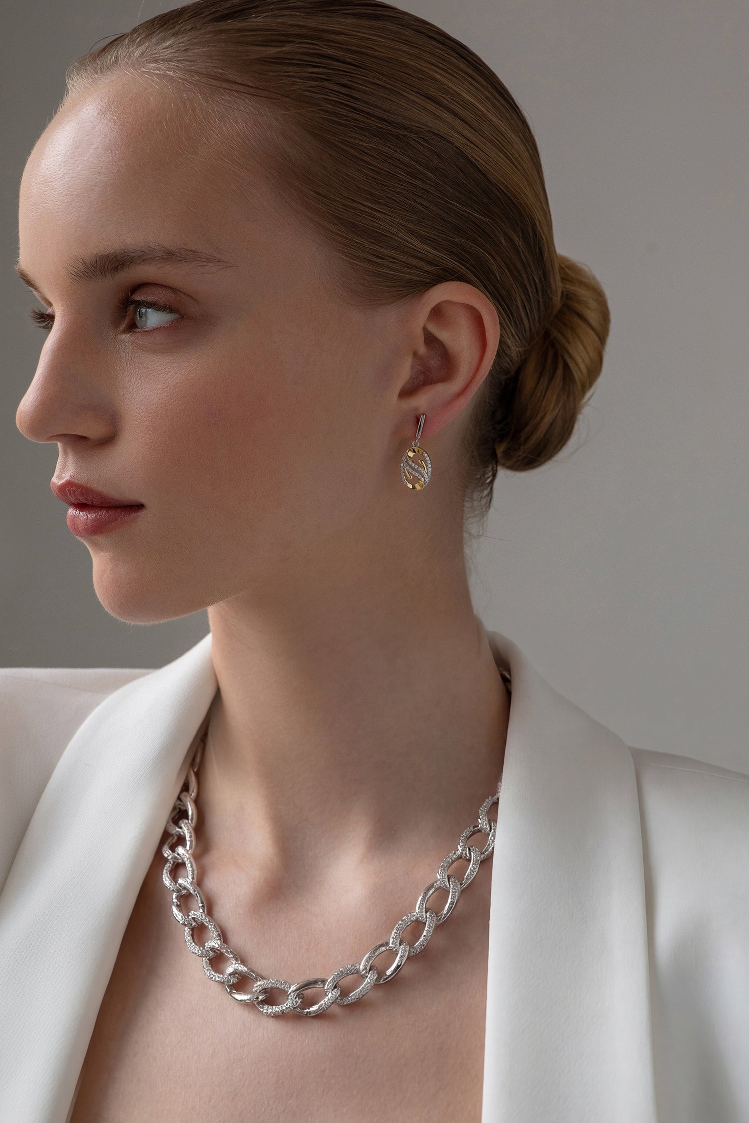 necklace silver chain design links and zirconias