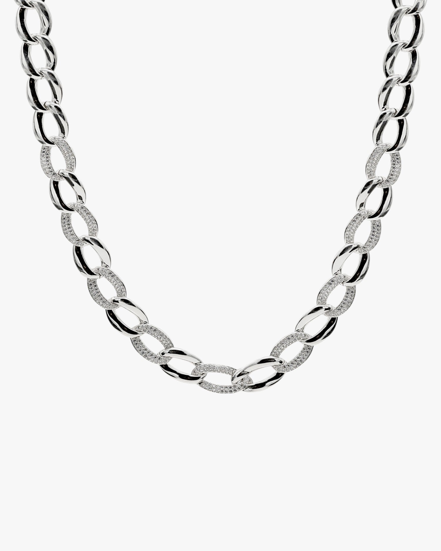 Collar cadena plata diseño eslabones y circonitas