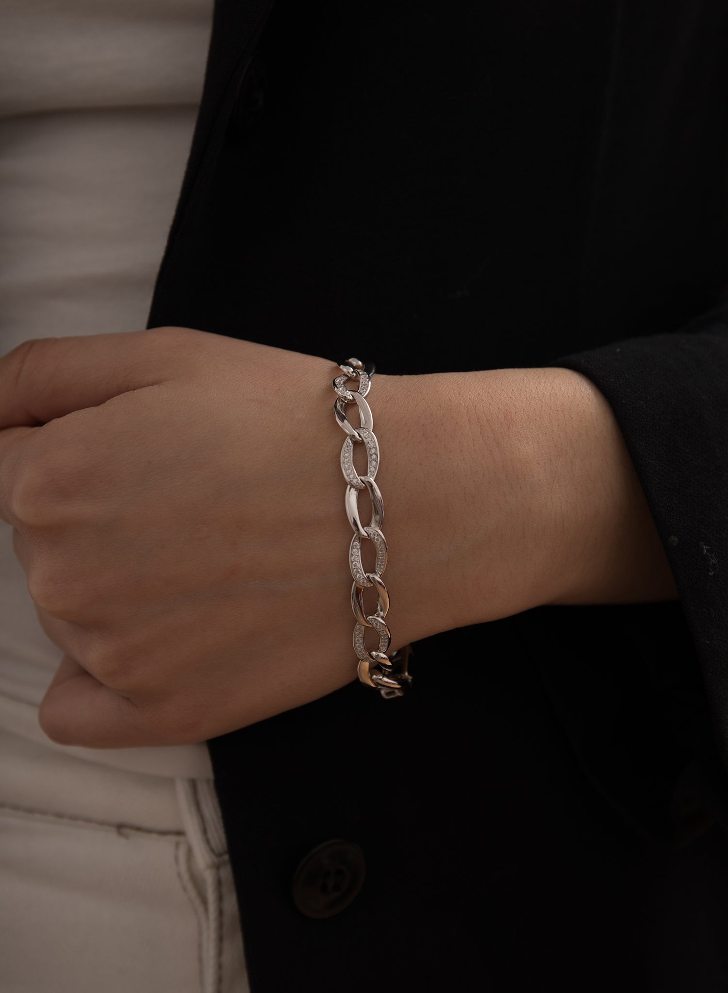 Pulseras brillantes en trenza de plata con circonitas