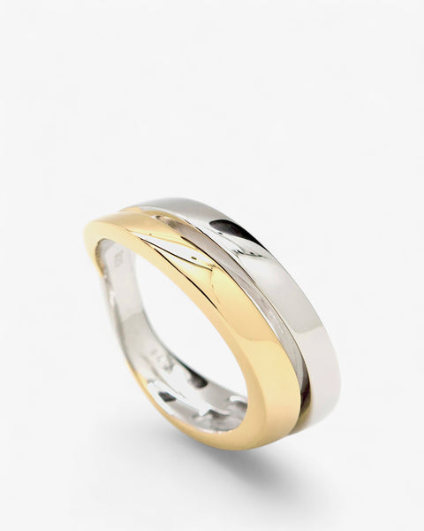 Anillos anchos en plata diseño diagonal bicolor