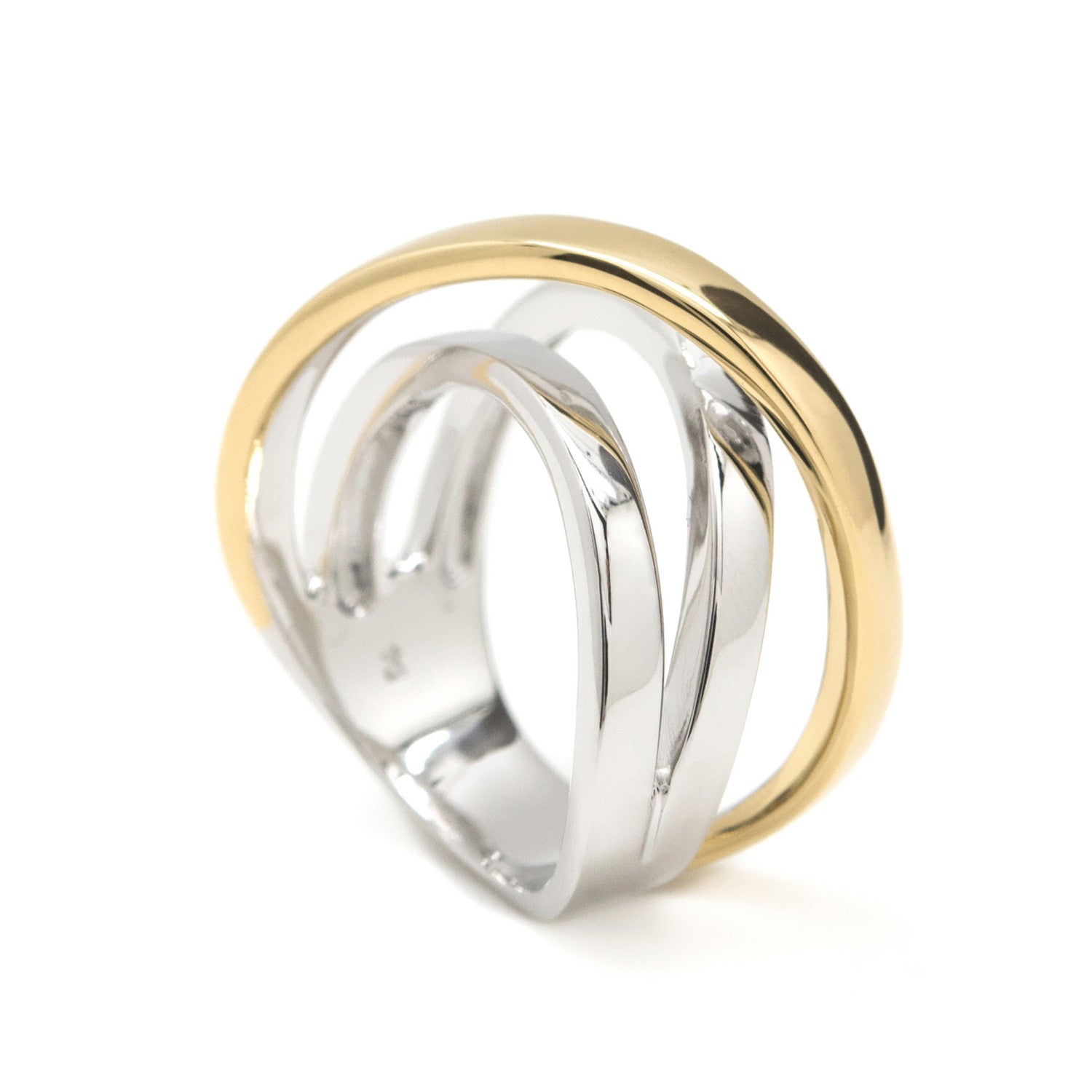 Anillos anchos de plata diseño abrazado bicolor