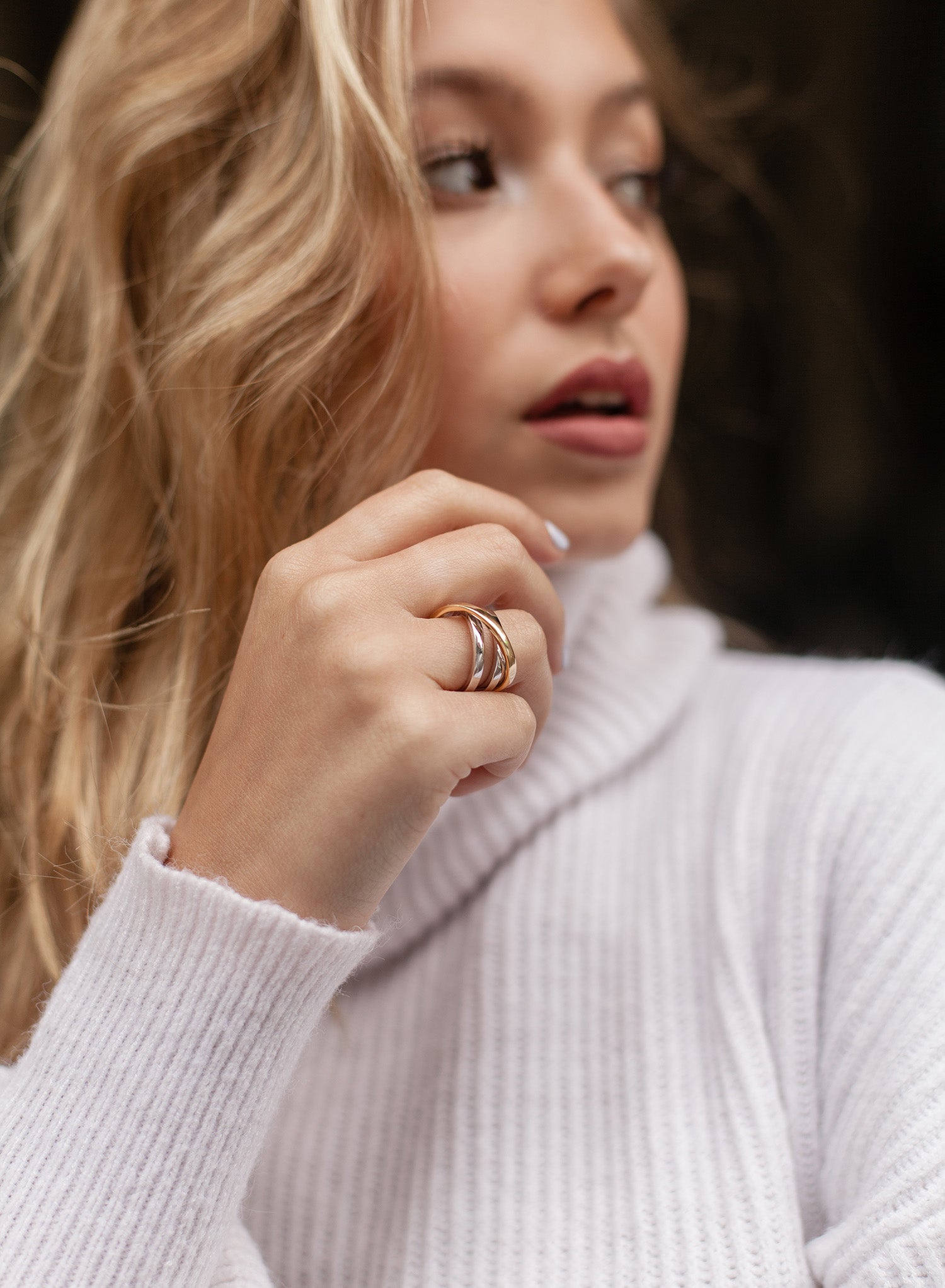 Rings wide silver design embraced two tone