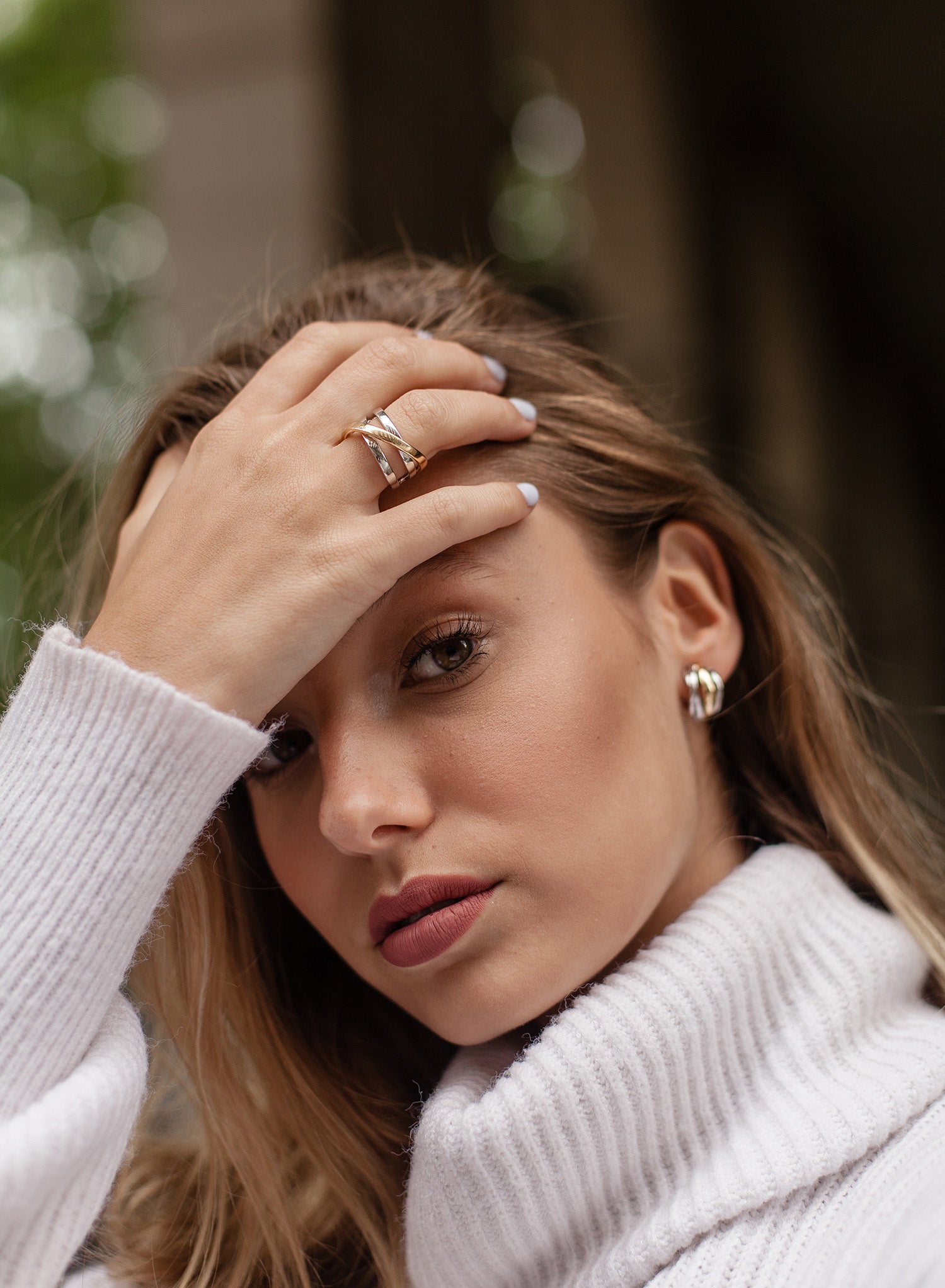 Rings wide silver design embraced two tone