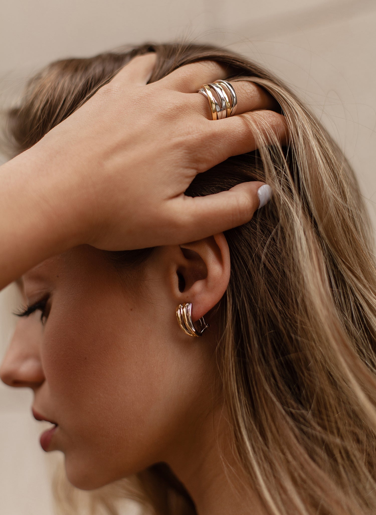 Rings wide silver design multiple two tone