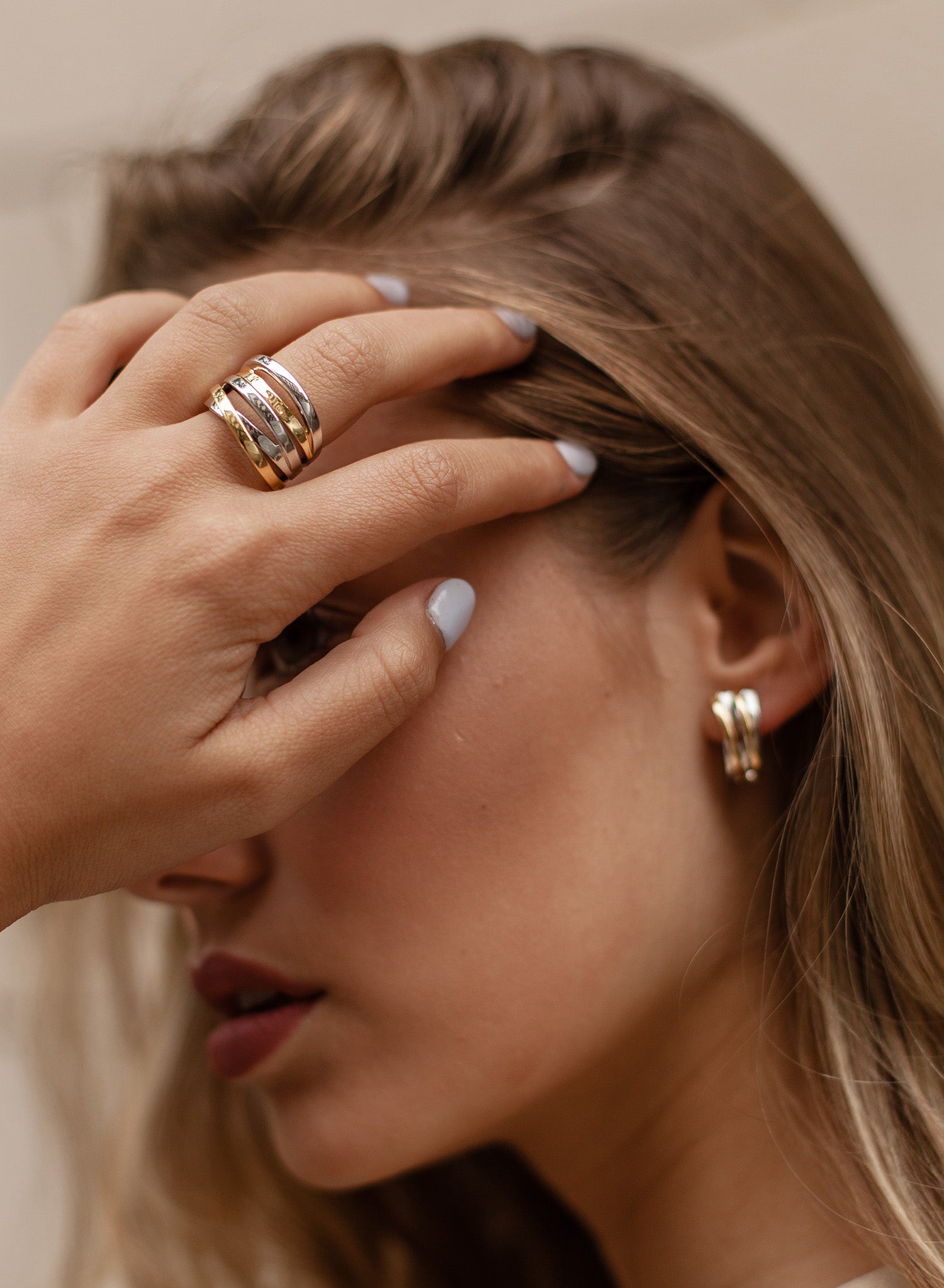 Rings wide silver design multiple two tone