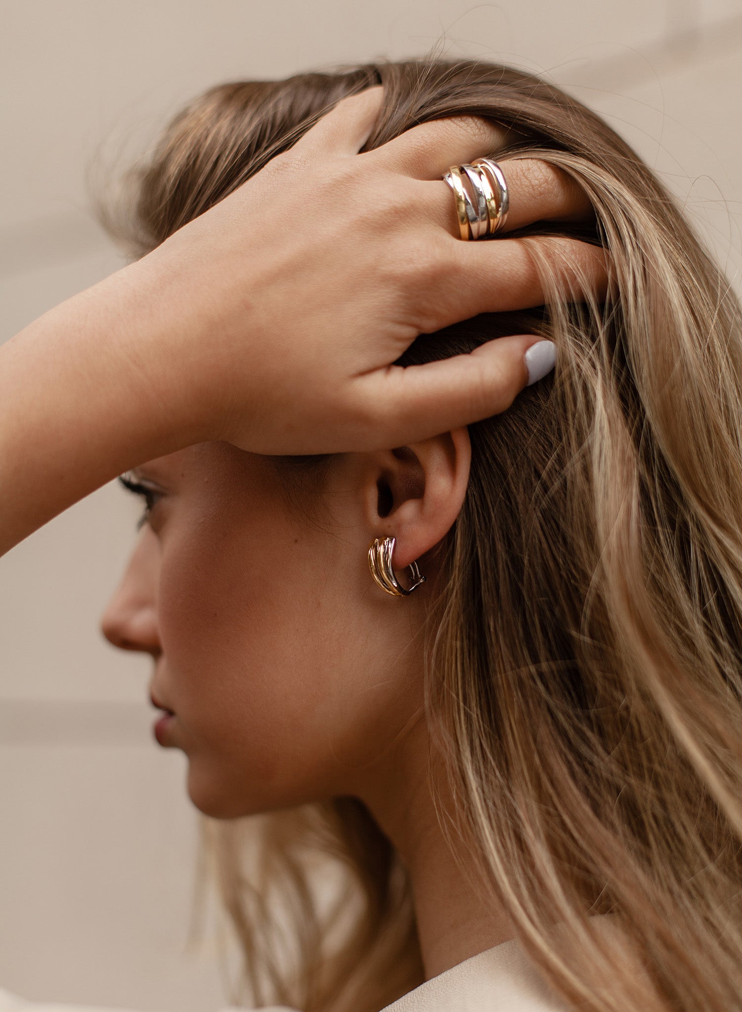 Rings wide silver design multiple two tone