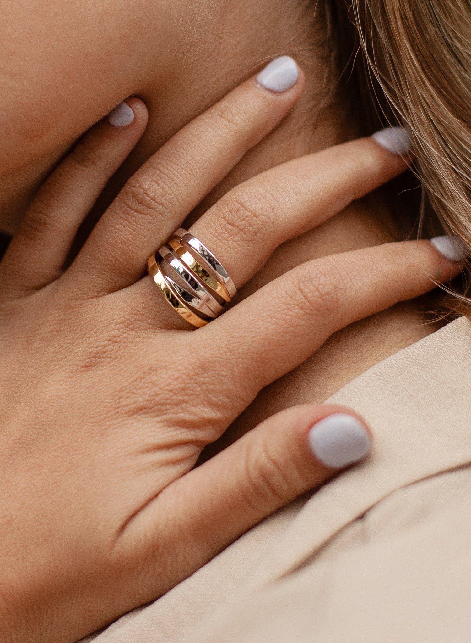 Anillos anchos de plata diseño múltiple bicolor