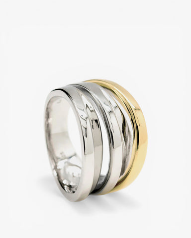 Anillos anchos de plata diseño múltiple bicolor