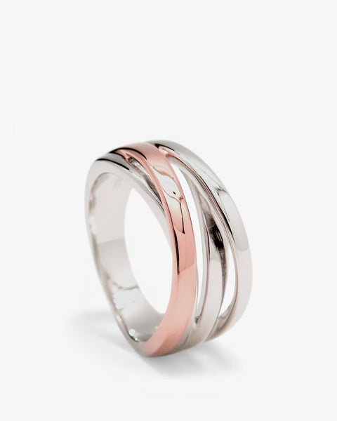 Anillos anchos de plata de doble cruz bicolor