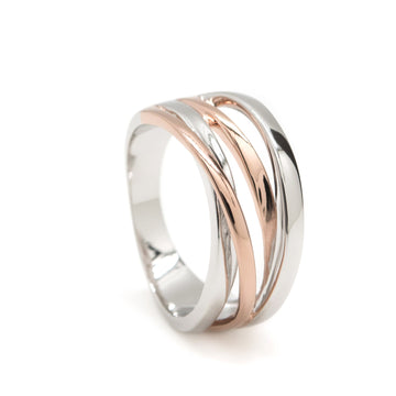 Wide silver rings with a two-tone quadruple design