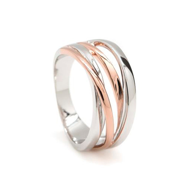 Anillos anchos de plata diseño cuádruple bicolor