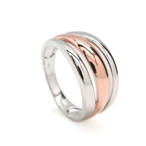 Anillos bicolor diseño triple carril simétrico