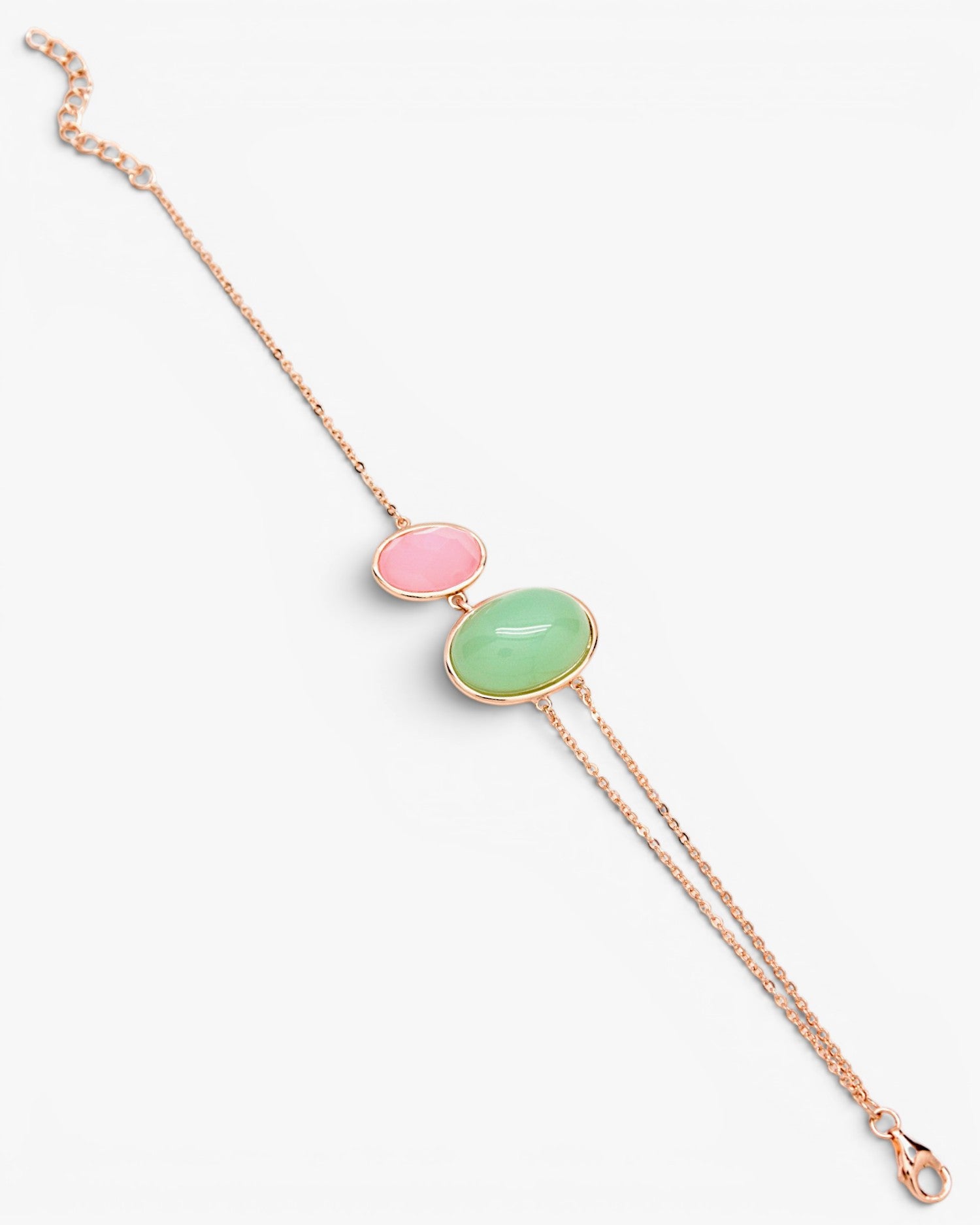 Pulsera bubble de plata y facetado de tonos verde y rosa pastel
