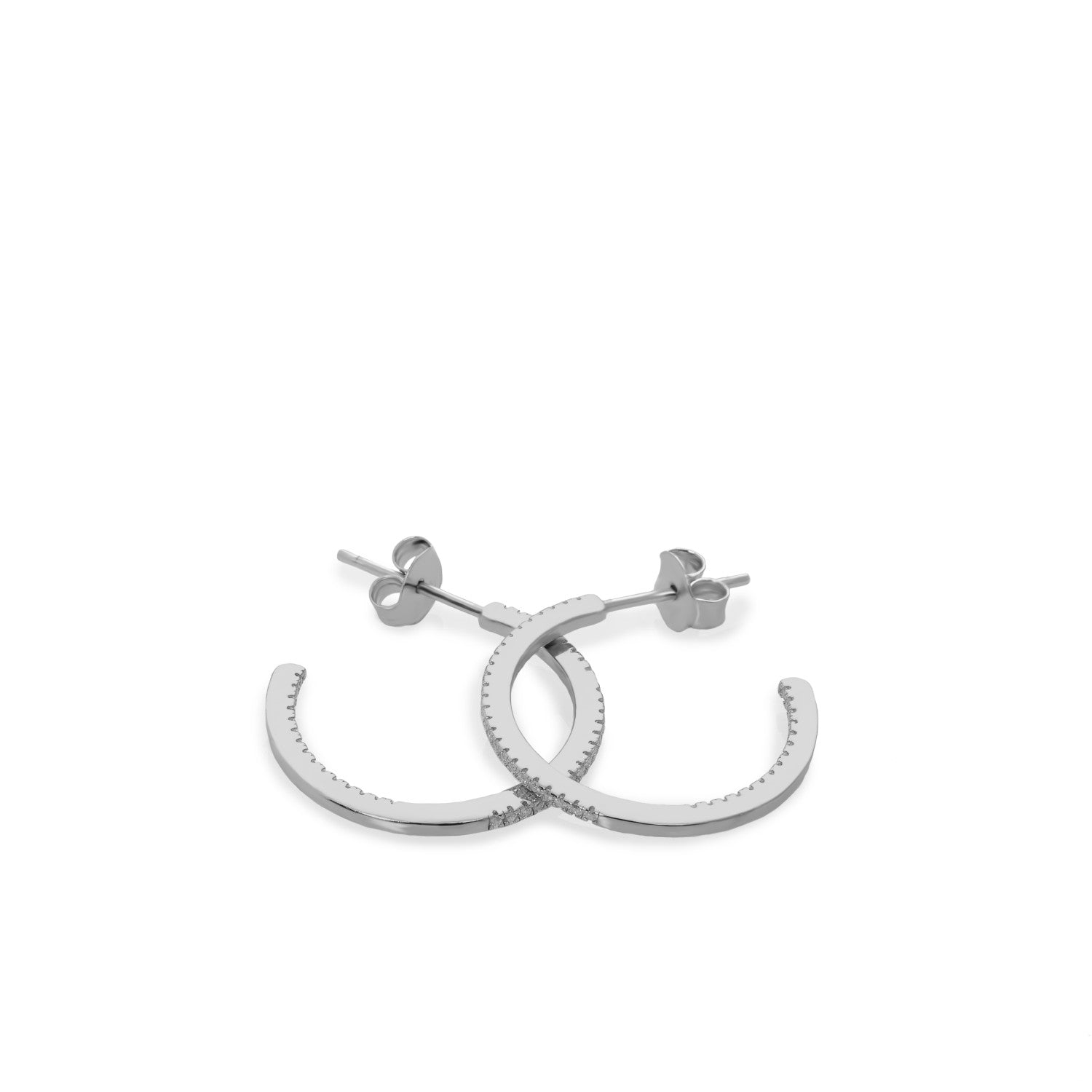 Pendientes aro de plata mini engaste circonitas blancas modelo mediano