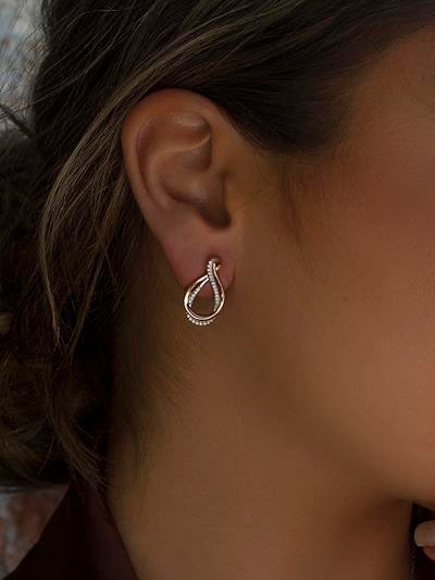 earrings two tone curvilinear motive silver zirconia