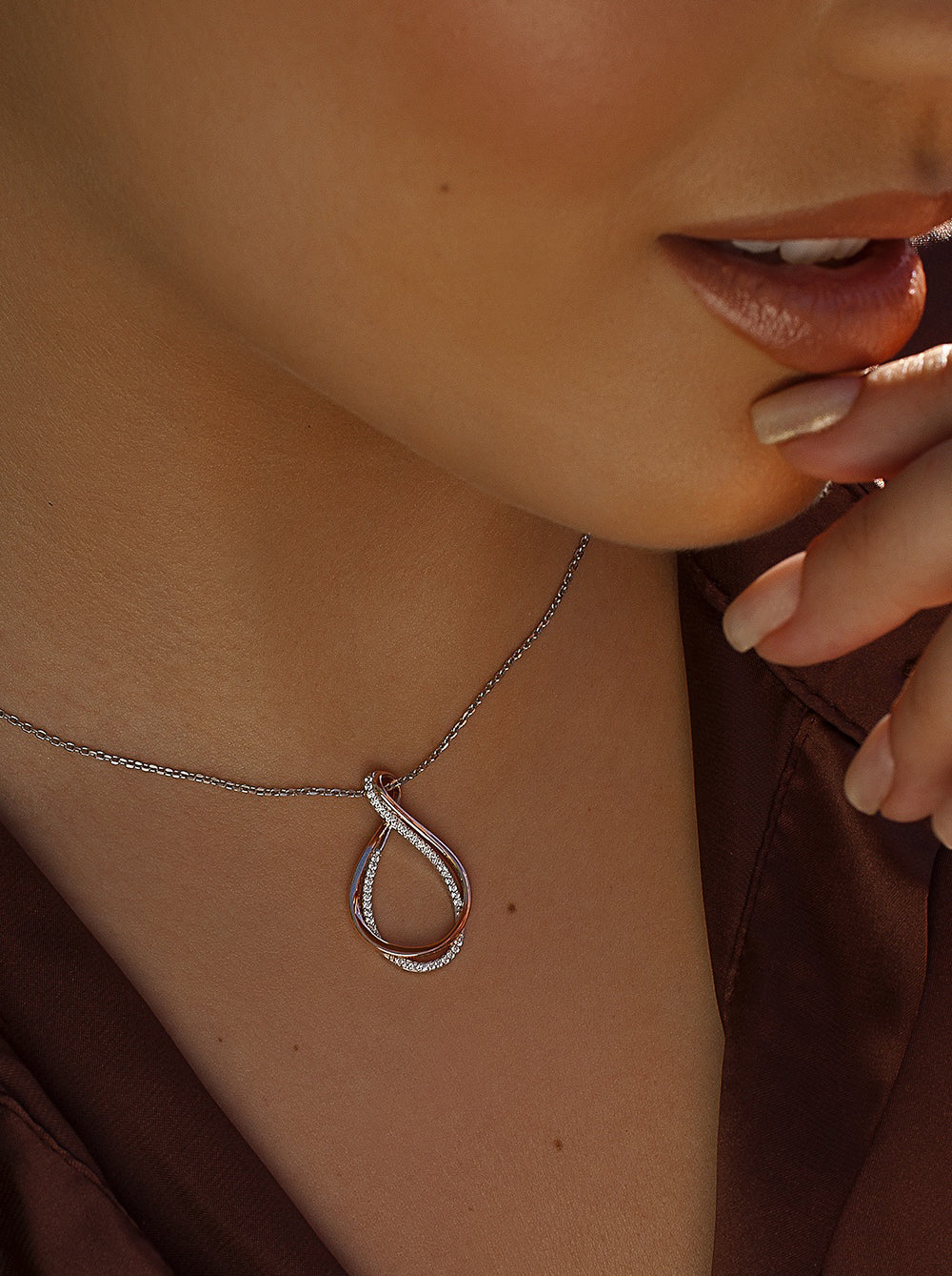 Pendants two tone silver with zirconia and curlgold  in Pink