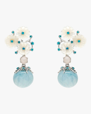 Pendientes de piedra natural diseño floral tono aguamarina