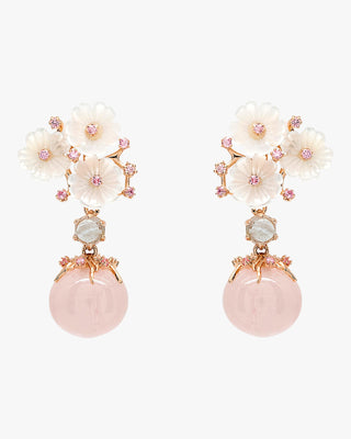 Pendientes de piedra natural diseño floral tono cuarzo rosa