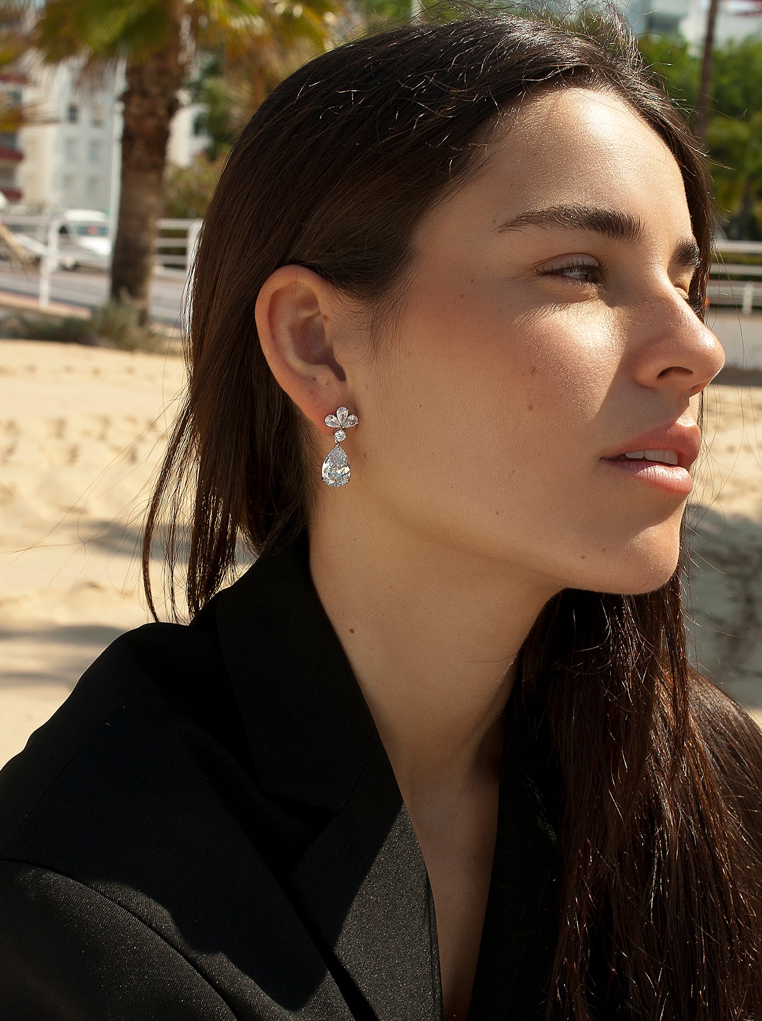 Small teardrop-shaped bridal earrings with cubic zirconia