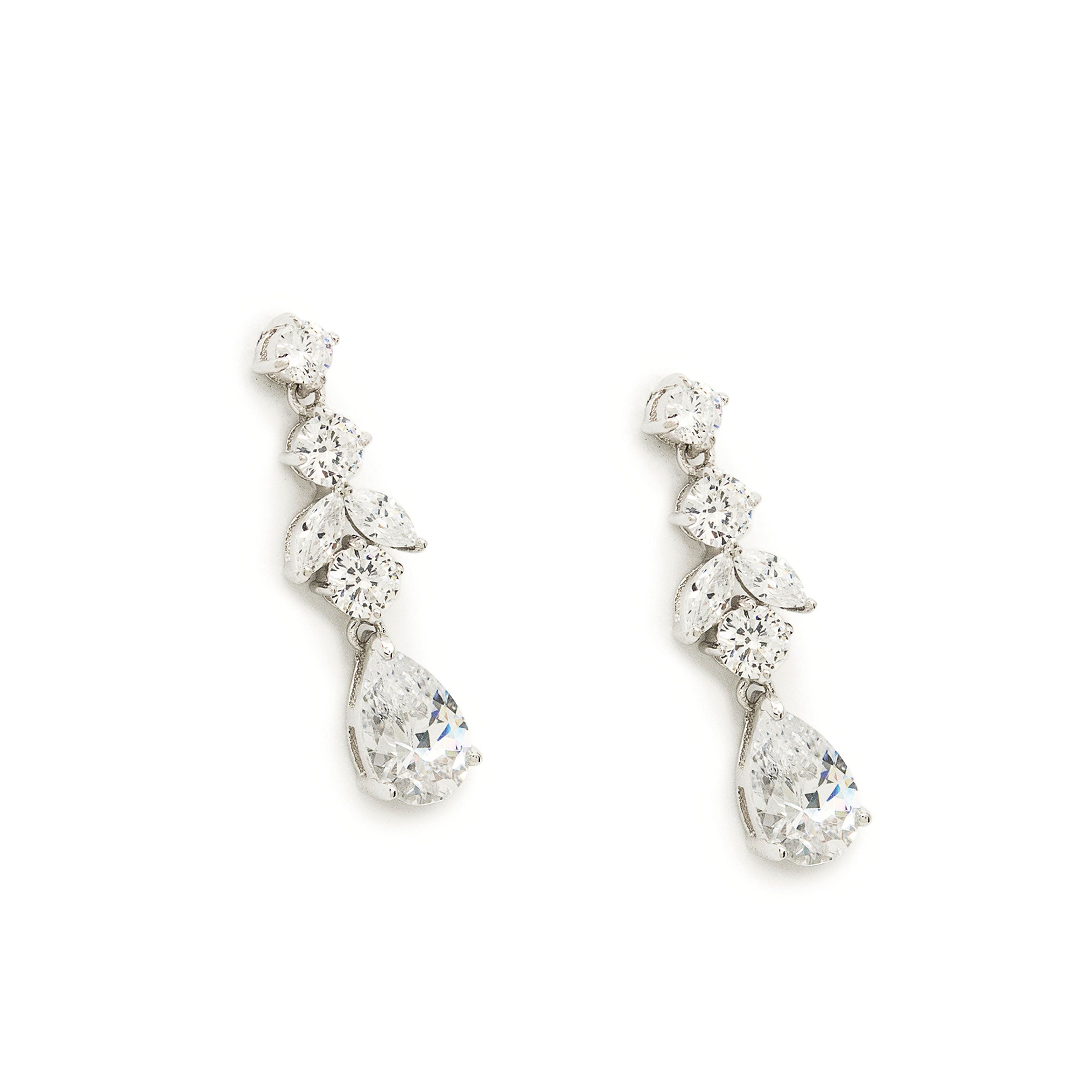 Boucles d'oreilles de mariée en argent et oxydes de zirconium, motif floral
