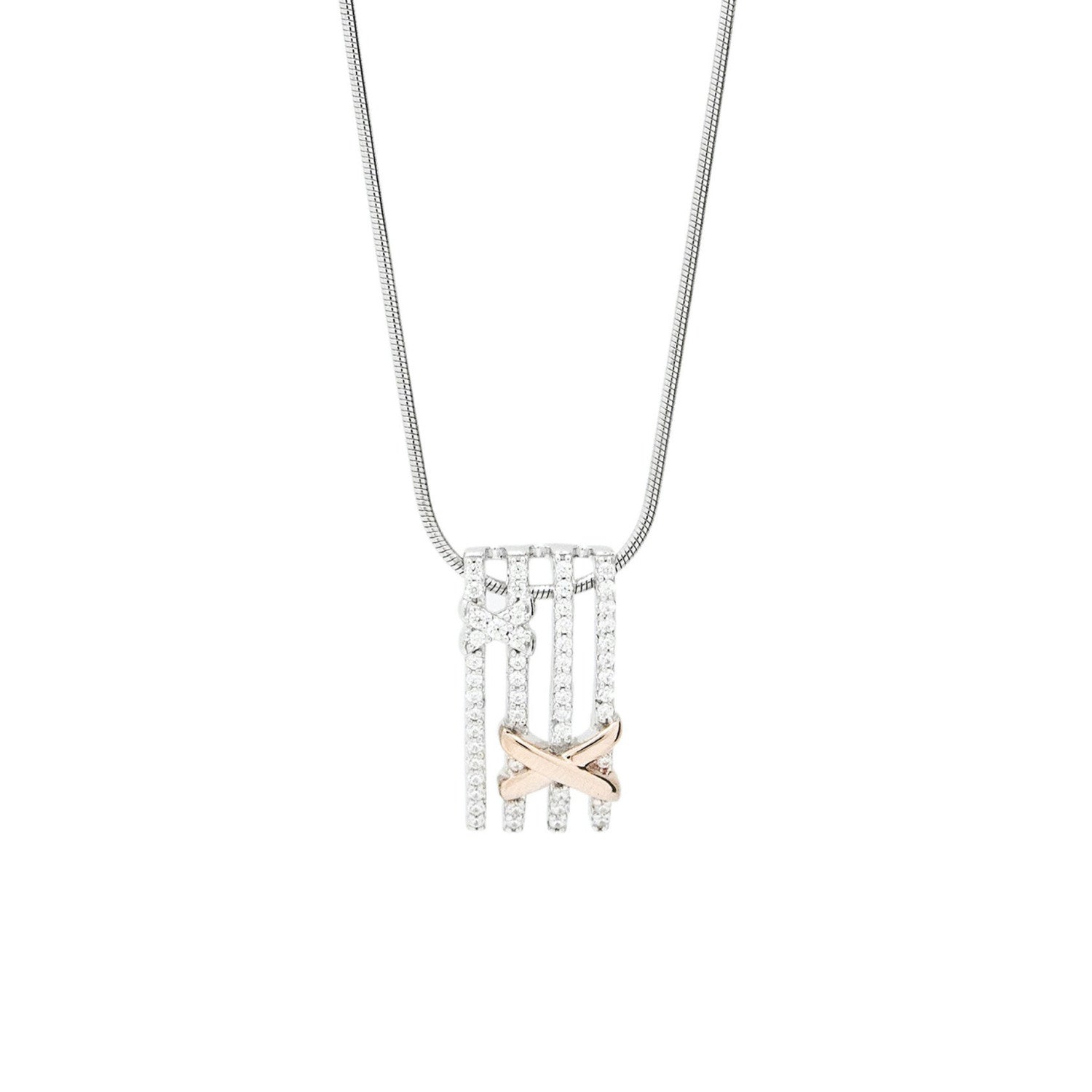 Colgantes bicolor plata grapa cruzada y circonita