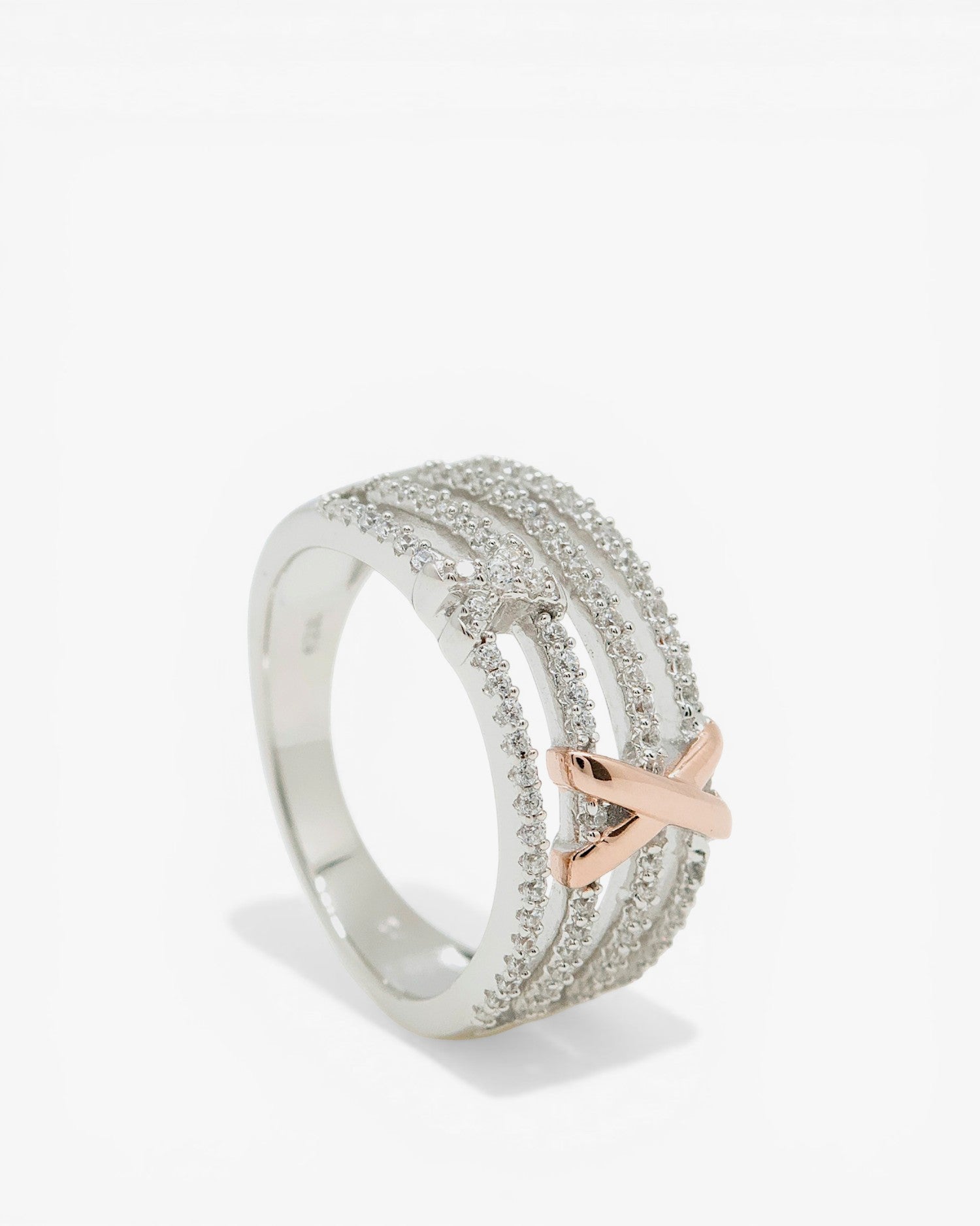 Anillos circonitas de plata con grapa cruzada