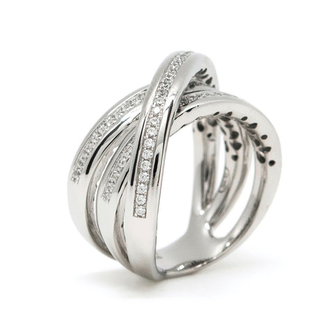 Anillo circonitas triple raíl cruzado