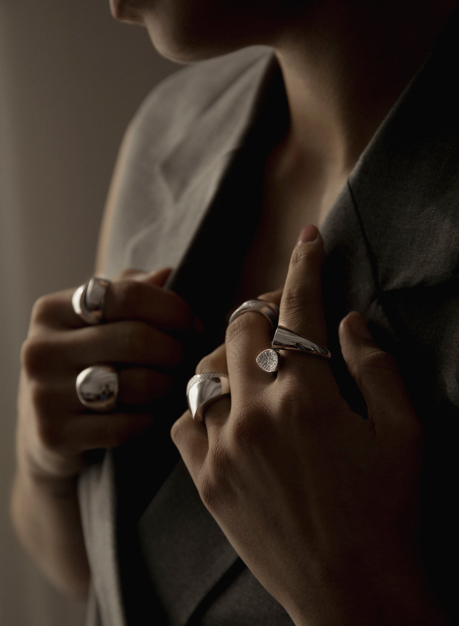 Wide rings, round design with side cubic zirconia