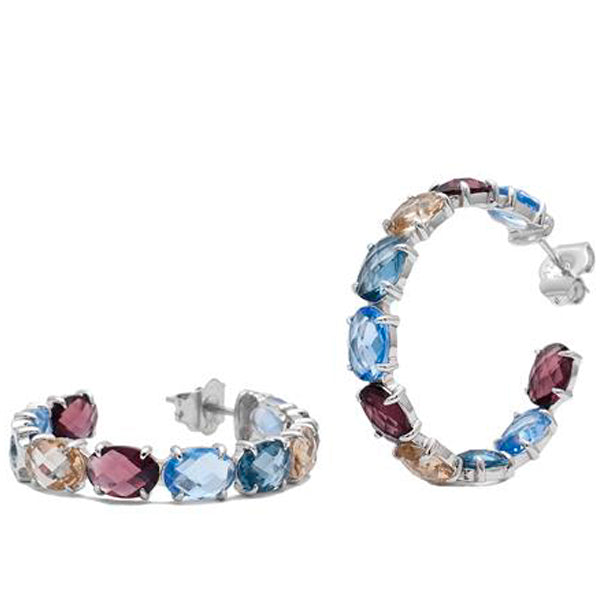 Pendientes aros con piedras formados por gemas en tonos fríos