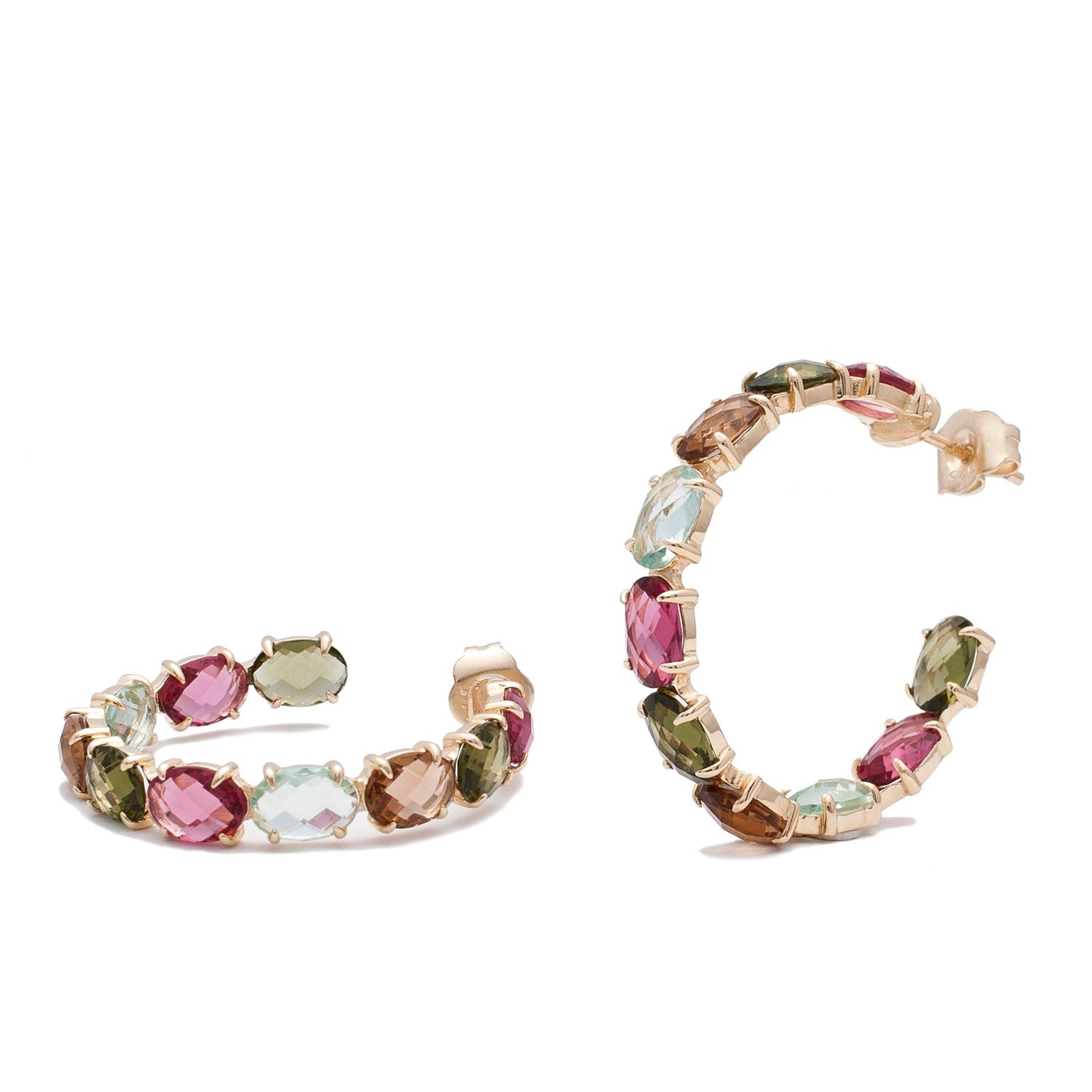 Hoop earrings with stones made of gems in warm tones