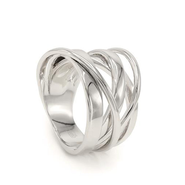 Anillos grandes de plata irregular entrelazado