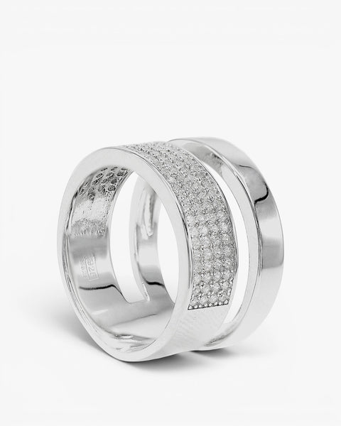 Bagues larges en argent à double motif et zircone cubique