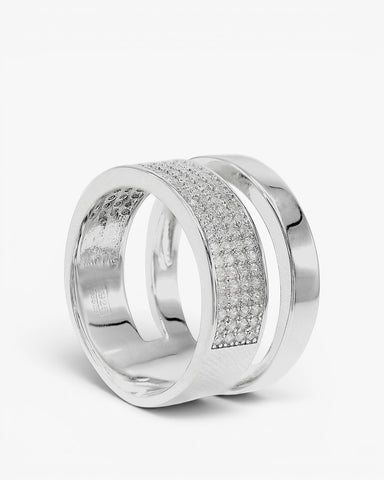 Anillos anchos de plata diseño doble y circonitas