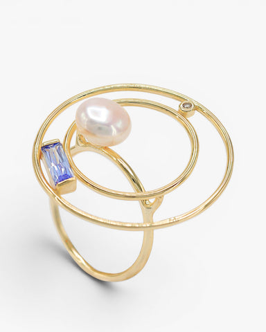 Anillos grandes de plata diseño geométrico violeta