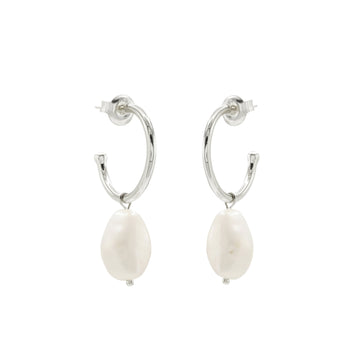 Pendientes aro de plata con colgante perla natural