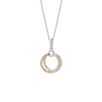 Colgantes bicolor de plata diseño de doble aro y circonita