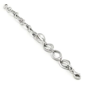 Silver link bracelet with curved ring design
