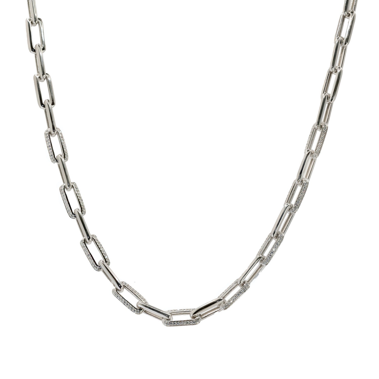 Pepper clip design chain necklace with cubic zirconia