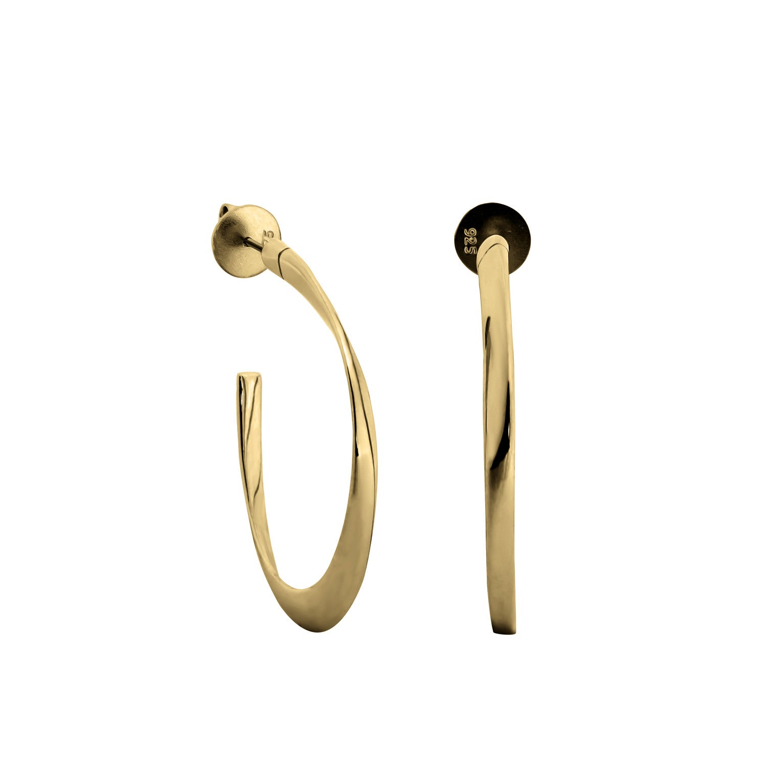 Pendientes aro de plata diseño abierto y ovalado bañado en oro